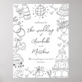 Poster Placa de Boas-Vindas de Casamento Caprichosa Desen