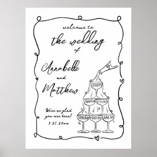 Poster Placa de Boas-Vindas de Casamento Caprichosa Desen