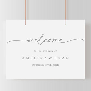 Poster Placa de Boas-Vindas de Casamento Cinza Simples Mi
