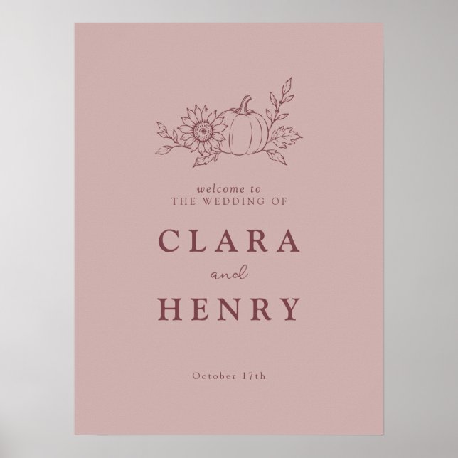 Poster Placa de Boas-Vindas de Casamento com Abóbora e Gi (Frente)