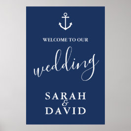 Poster Placa de Boas-Vindas de Casamento com Âncora Marít