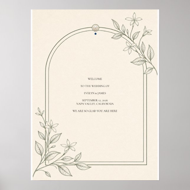 Poster Placa de Boas-Vindas de Casamento com Arco Botânic (Frente)