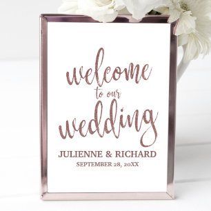 Pôster Placa de Boas-Vindas de Casamento com Brilho Doura