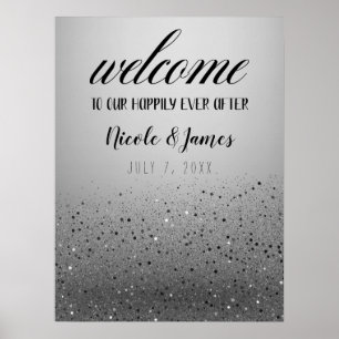 Poster Placa de Boas-Vindas de Casamento com Brilho Prate