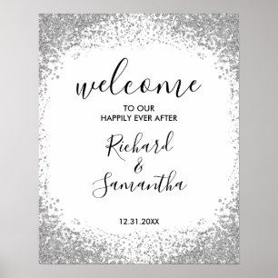 Poster Placa de Boas-Vindas de Casamento com Brilho Prate