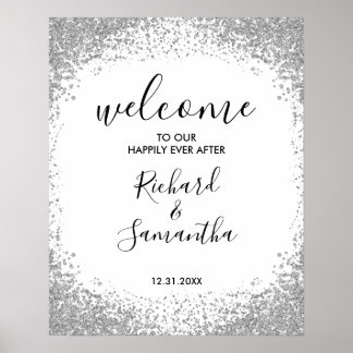 Poster Placa de Boas-Vindas de Casamento com Brilho Prate