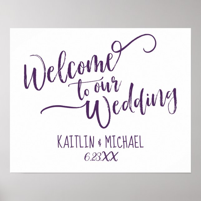Poster Placa de Boas-Vindas de Casamento com Caligrafia d (Frente)