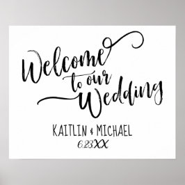 Pôster Placa de Boas-Vindas de Casamento com Caligrafia d