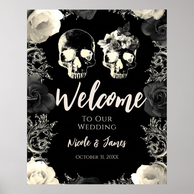 Poster Placa de Boas-Vindas de Casamento com Caveira de E (Frente)