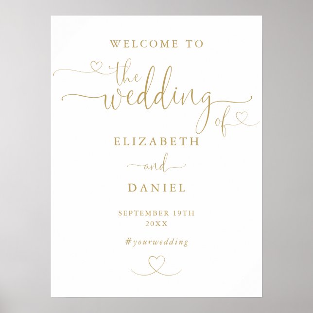 Poster Placa de Boas-Vindas de Casamento com Coração de O (Frente)