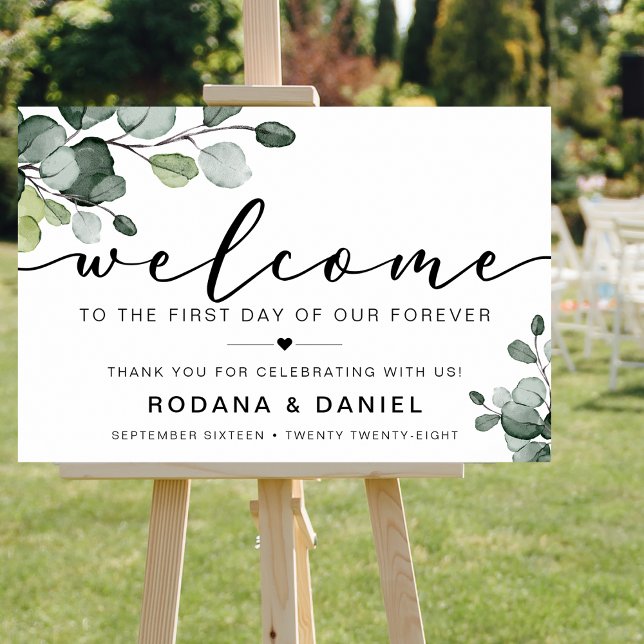 Poster Placa de Boas-Vindas de Casamento com Eucalipto (Elegant Eucalyptus Welcome Wedding Sign)