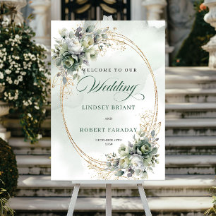 Poster Placa de Boas-Vindas de Casamento com Eucalipto Mo
