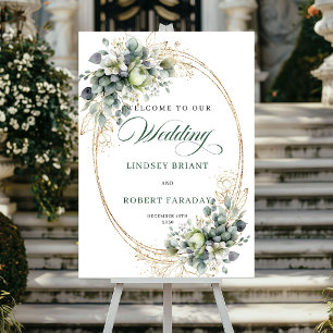 Poster Placa de Boas-Vindas de Casamento com Eucalipto Mo