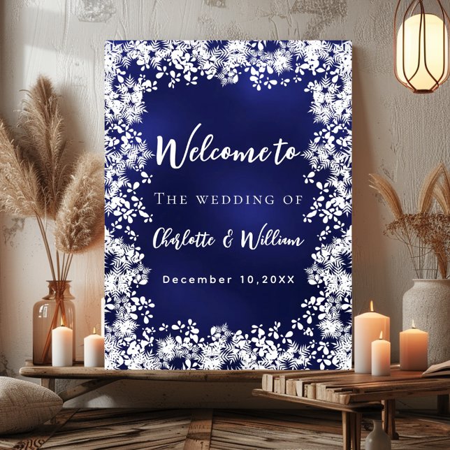 Poster Placa de boas-vindas de casamento com flocos de ne (Criador carregado)