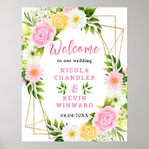 Poster Placa de Boas-Vindas de Casamento com Flor Amarela