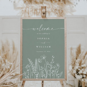 Poster Placa de Boas-Vindas de Casamento com Flor Silvest