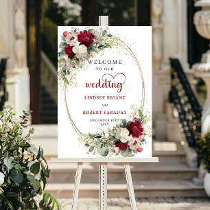 Poster Placa de boas-vindas de casamento com flores verde