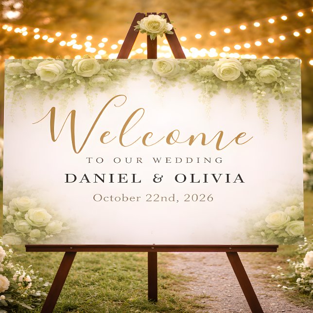Poster Placa de Boas-Vindas de Casamento com Folhagem de  (Criador carregado)