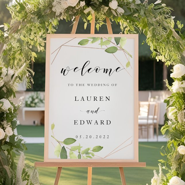Poster Placa de Boas-Vindas de Casamento com Folhagem Dou (Criador carregado)