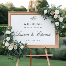 Placa de Boas-Vindas de Casamento com Folhagem Mod