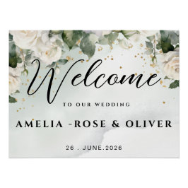 Pôster Placa de Boas-Vindas de Casamento com Folhagens El