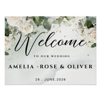 Pôster Placa de Boas-Vindas de Casamento com Folhagens El