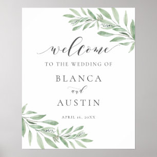 Poster Placa de Boas-Vindas de Casamento com Folhas de Ol