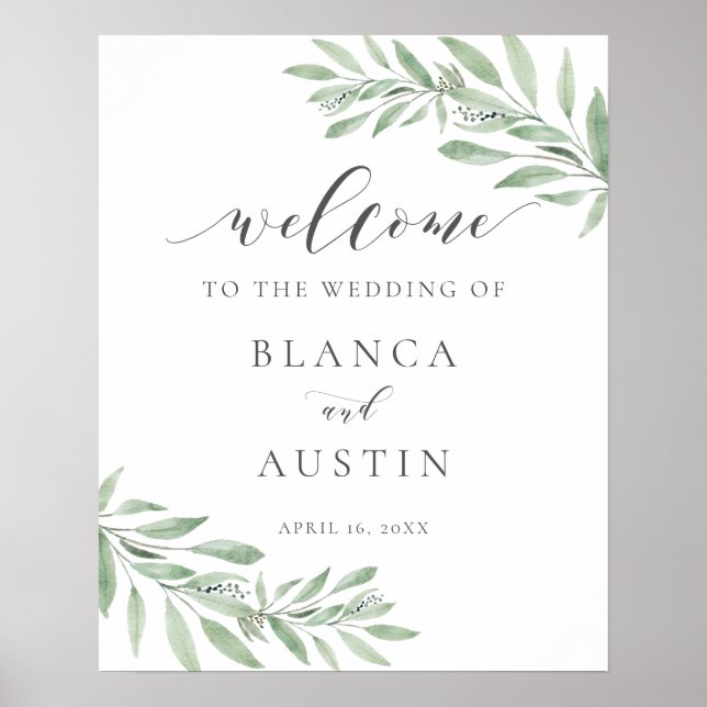Poster Placa de Boas-Vindas de Casamento com Folhas de Ol (Frente)