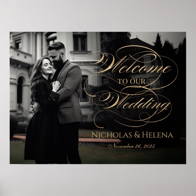 Poster Placa de boas-vindas de casamento com foto elegant (Frente)