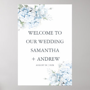 Poster Placa de Boas-Vindas de Casamento com Hortênsias A