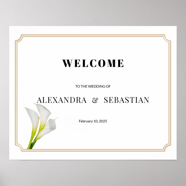 Poster Placa de Boas-Vindas de Casamento com Lírio de Cal (Frente)