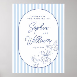 Poster Placa de Boas-Vindas de Casamento com Listra Azul 