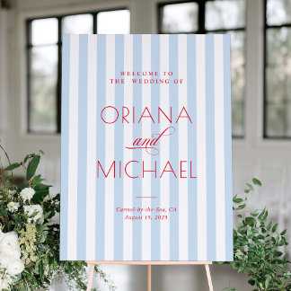 Poster Placa de Boas-Vindas de Casamento com Listras Azui