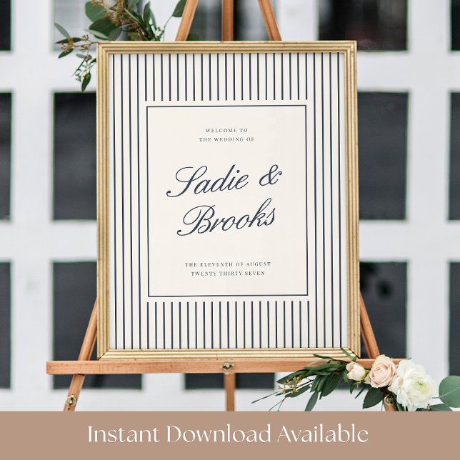 Poster Placa de Boas-Vindas de Casamento com Listras Fina (Criador carregado)