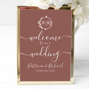 Poster Placa de Boas-Vindas de Casamento com Monograma em
