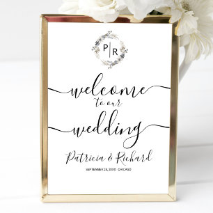 Poster Placa de Boas-Vindas de Casamento com Monograma em