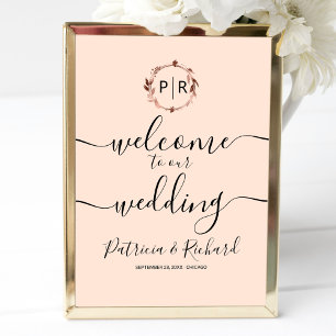 Poster Placa de Boas-Vindas de Casamento com Monograma em