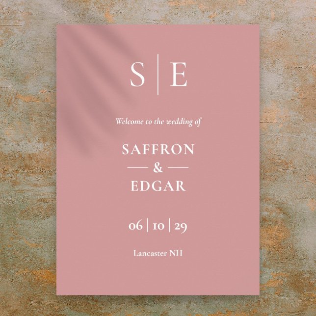 Poster Placa de Boas-Vindas de Casamento com Monograma Mi (Dusty Rose Minimal Monogram Wedding Welcome Sign)