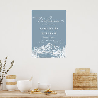 Poster Placa de boas-vindas de casamento com paisagem mon