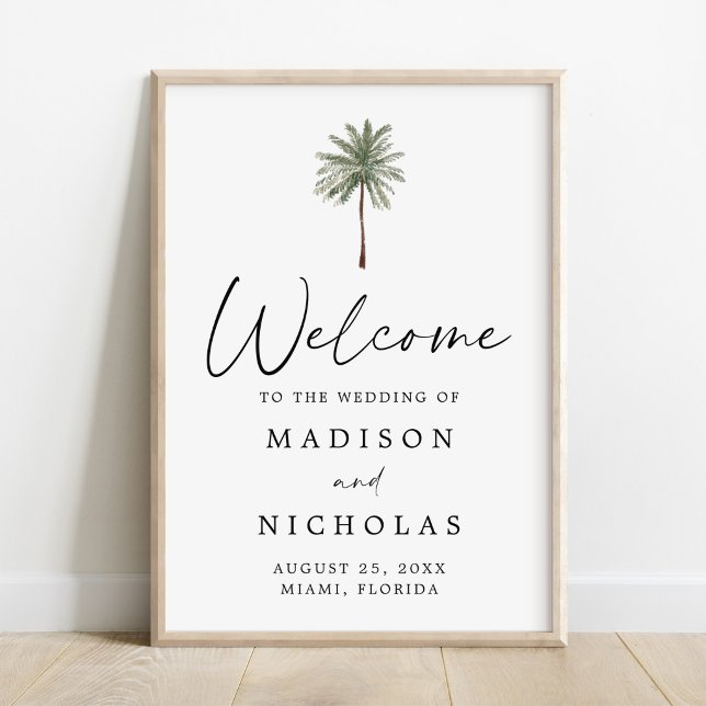 Poster Placa de Boas-Vindas de Casamento com Palmeira Min (Criador carregado)