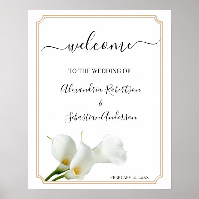 Poster Placa de Boas-Vindas de Casamento com Verde e Líri (Frente)
