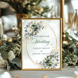 Poster Placa de Boas-Vindas de Casamento com Verde Oliva 