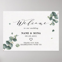 Poster Placa de Boas-Vindas de Casamento de Eucalipto Ele