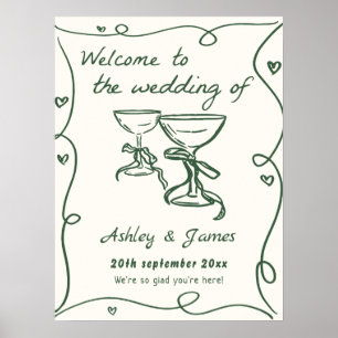 Poster Placa de Boas-Vindas de Casamento Desenhada à Mão