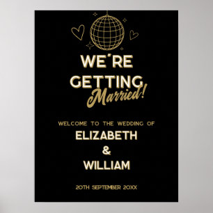 Poster Placa de Boas-Vindas de Casamento Disco Groovy Pre