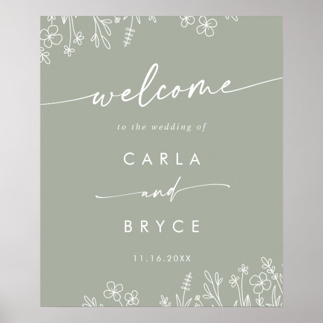 Poster Placa de Boas-Vindas de Casamento DIY com Flores S (Frente)
