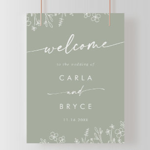 Poster Placa de Boas-Vindas de Casamento DIY com Flores S