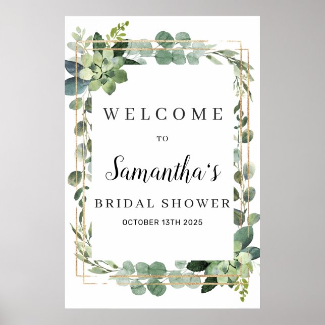 Poster Placa de boas-vindas de casamento dourada com sucu (Frente)