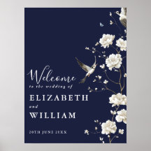 Placa de Boas-Vindas de Casamento em Azul Marinho 