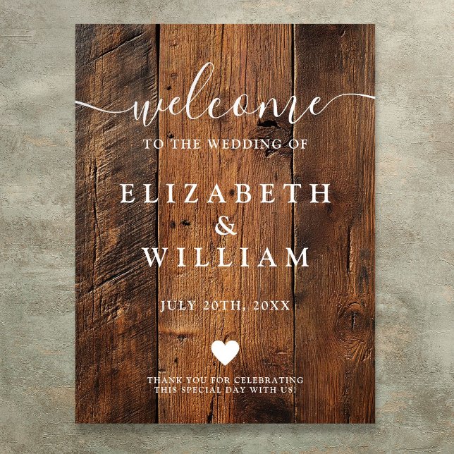 Poster Placa de Boas-Vindas de Casamento em Madeira Rústi (Rustic Wood Barn Wedding Welcome Sign)